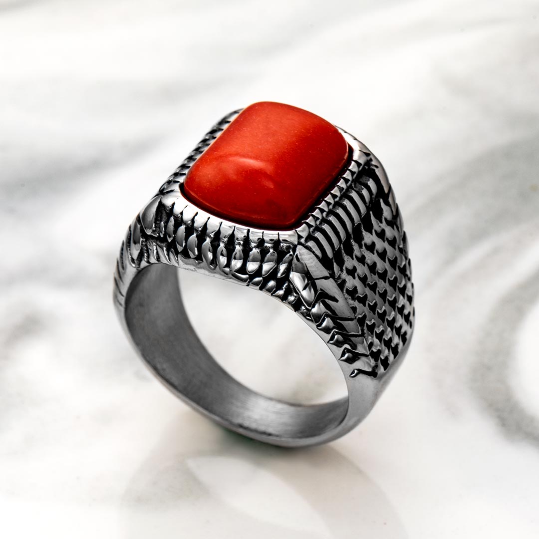 Red Stone Stainless Steel Ring Bold Statement Style With Street Luxury - Image 4