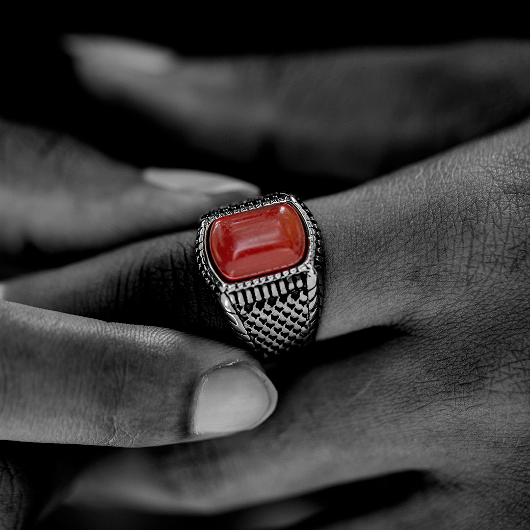 Red Stone Stainless Steel Ring Bold Statement Style With Street Luxury