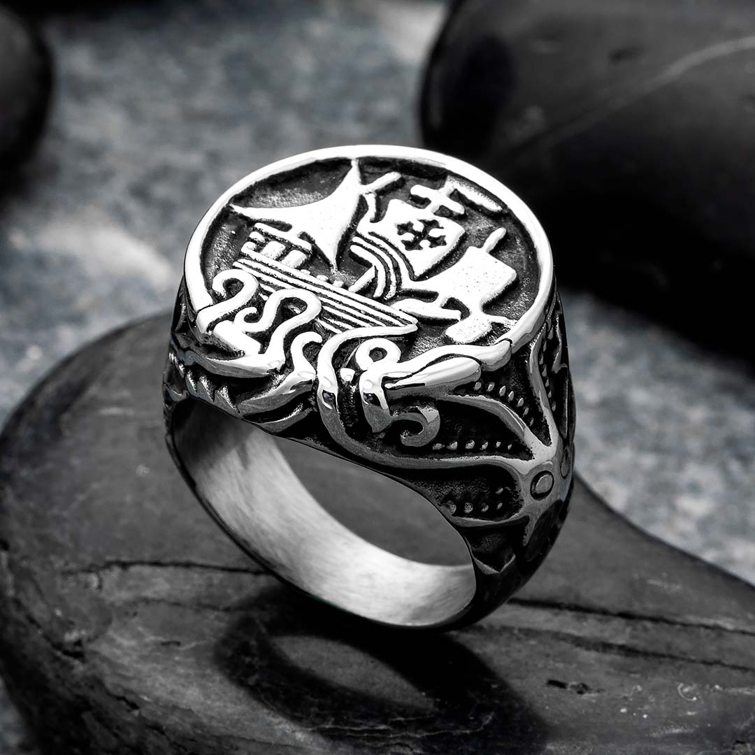 Sailing Ship Storm Sailor Stainless Steel Ring With Street Luxury Shine