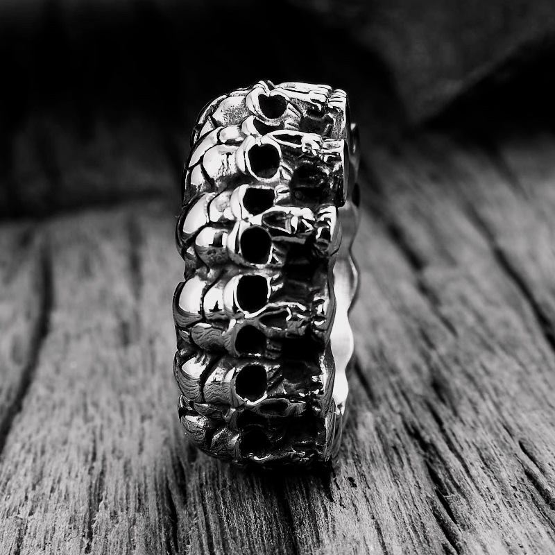 Skull Surrounded Stainless Steel Ring Silver With Street Luxury Shine - Image 3
