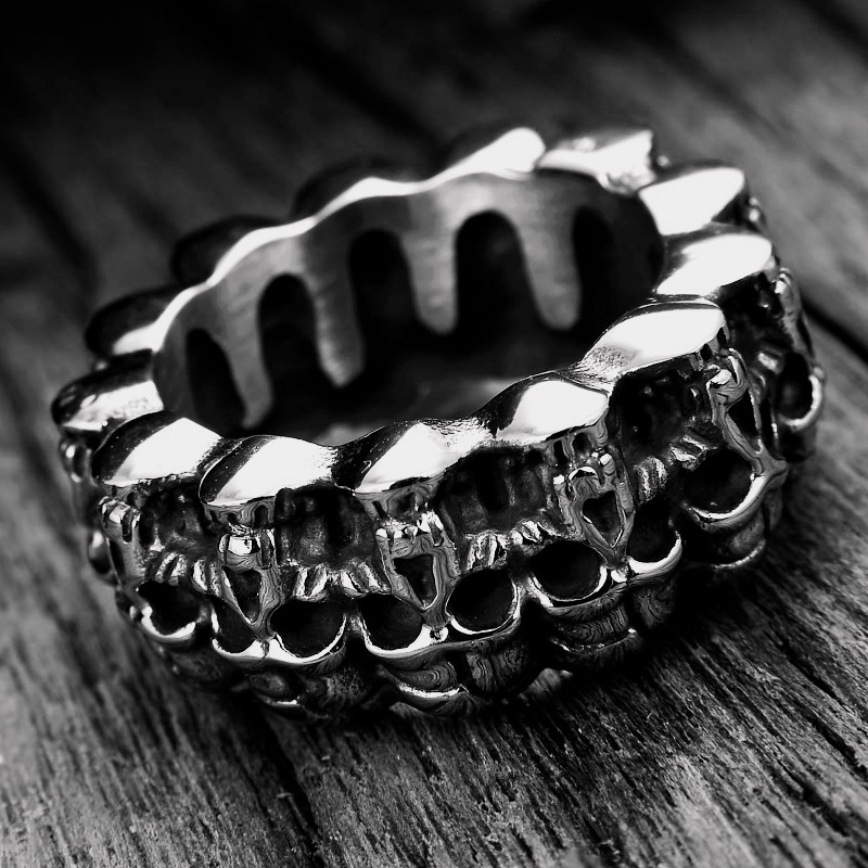 Skull Surrounded Stainless Steel Ring Silver With Street Luxury Shine - Image 4