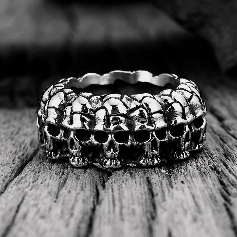 Skull Surrounded Stainless Steel Ring Silver With Street Luxury Shine