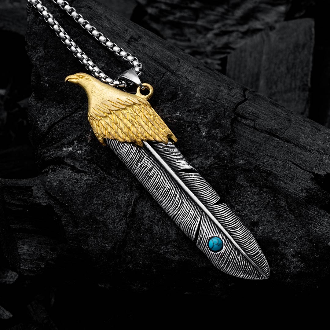 Eagle Feather Stainless Steel Pendant Silver With Street Luxury Shine - Image 3
