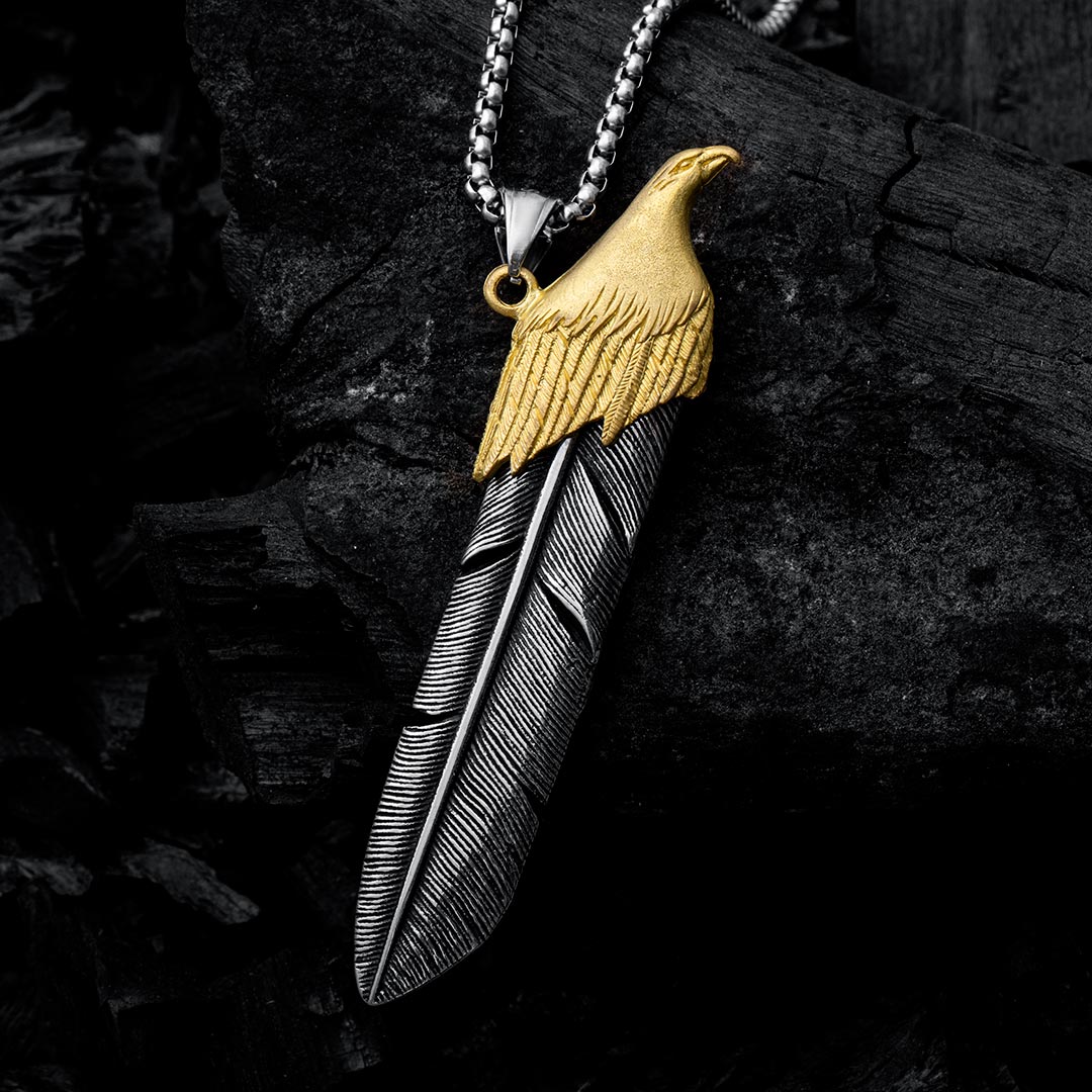 Eagle Feather Stainless Steel Pendant Silver With Street Luxury Shine