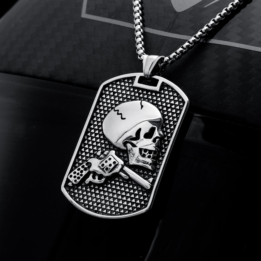 Gun Skull Stainless Steel Dog Tag Pendant With Street Luxury Shine - Image 4
