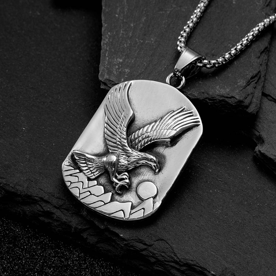 Sunset Eagle Stainless Steel Dog Tag Pendant With Street Luxury Shine - Image 3