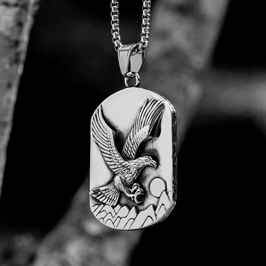 Sunset Eagle Stainless Steel Dog Tag Pendant With Street Luxury Shine - Image 4