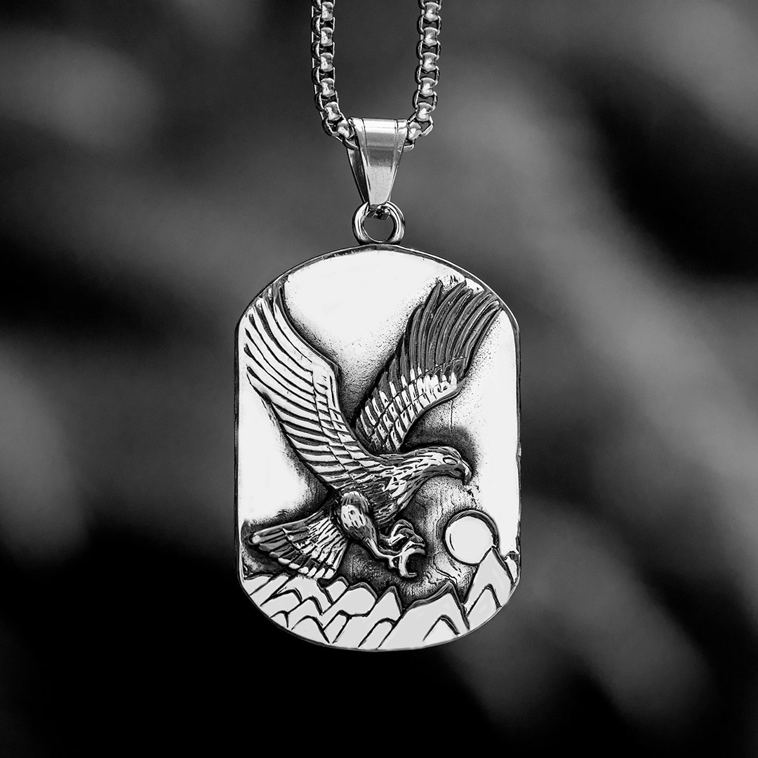 Sunset Eagle Stainless Steel Dog Tag Pendant With Street Luxury Shine