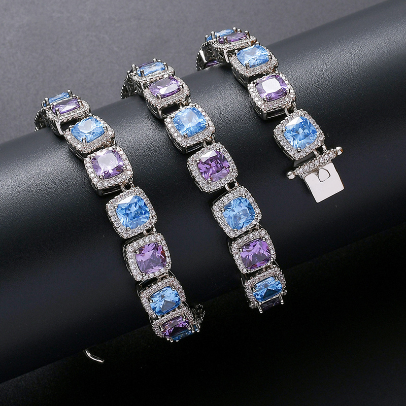 Bold Blue And Purple Handset Stones Clustered Tennis Necklace In White Gold - Image 5