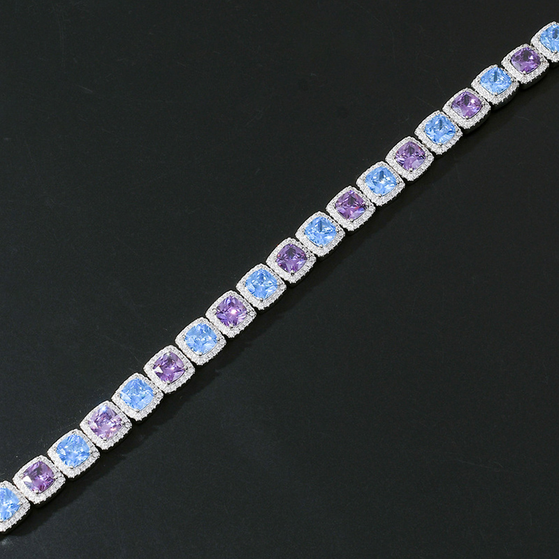 Bold Blue And Purple Handset Stones Clustered Tennis Necklace In White Gold - Image 6