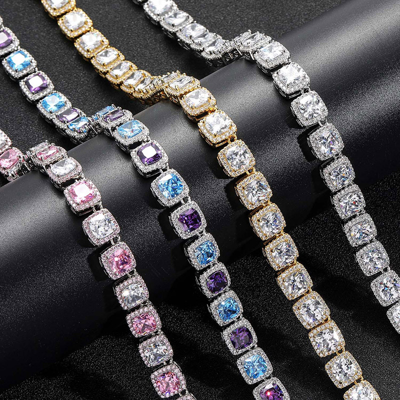 Bold Blue And Purple Handset Stones Clustered Tennis Necklace In White Gold - Image 7