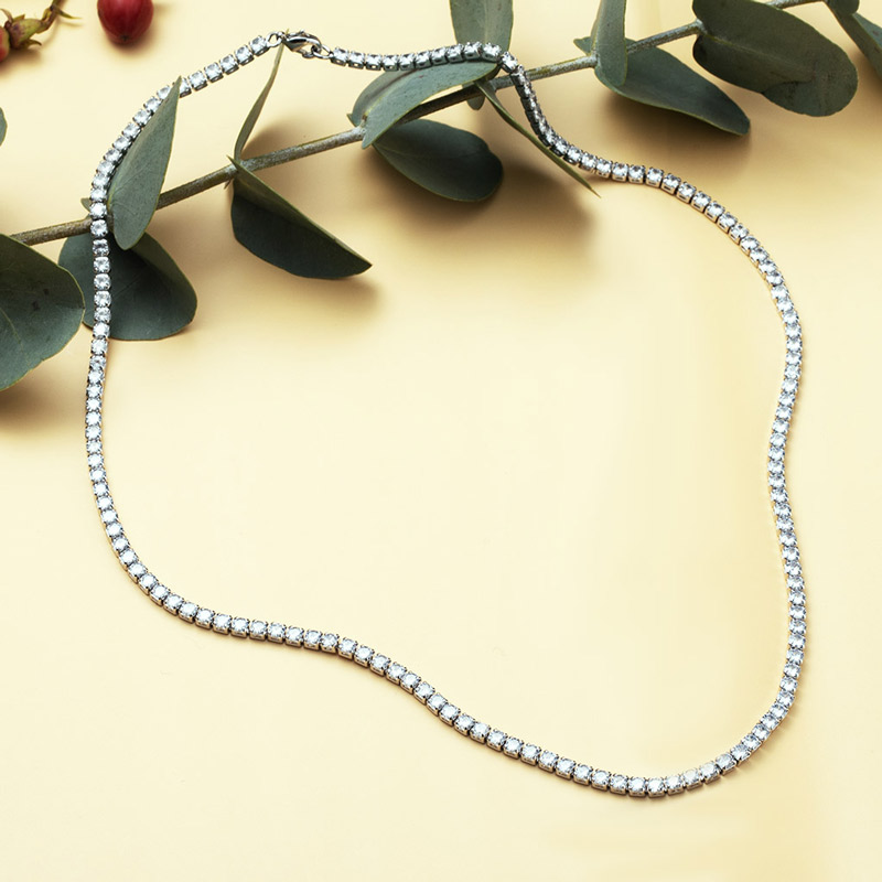 Iced Out 3mm Crystal Tennis Chain In White Gold With Street Luxury Shine - Image 4