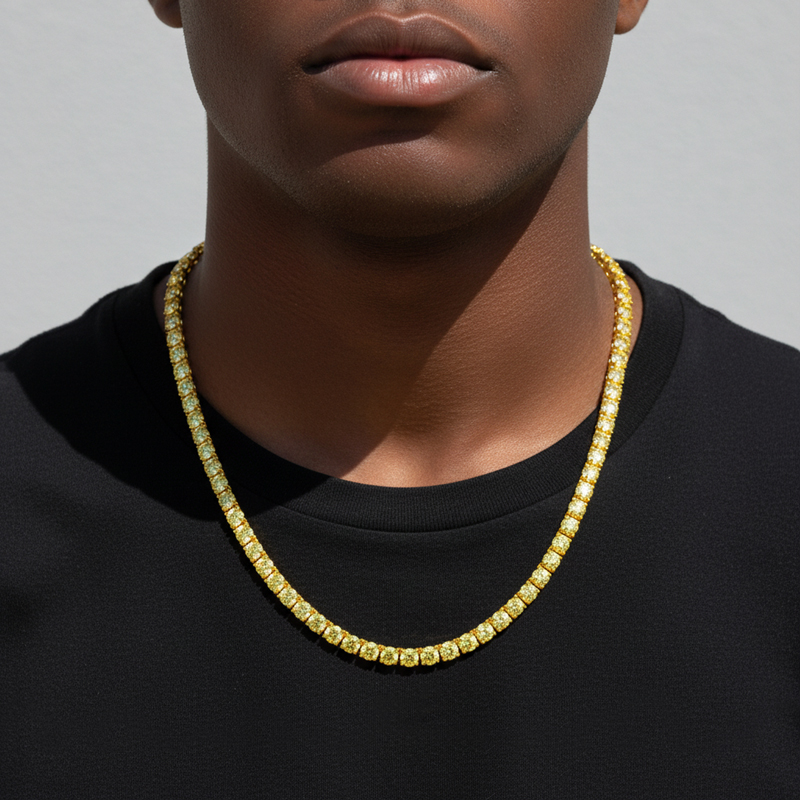 5mm Fancy Yellow Stones Tennis Chain In Gold With Iced Out Shine - Image 3
