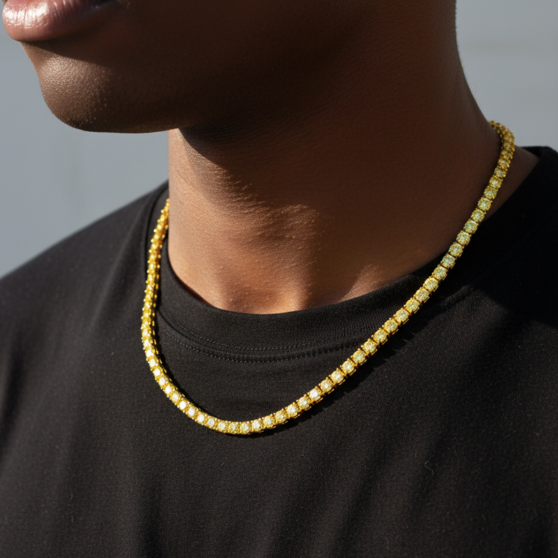 5mm Fancy Yellow Stones Tennis Chain In Gold With Iced Out Shine - Image 4
