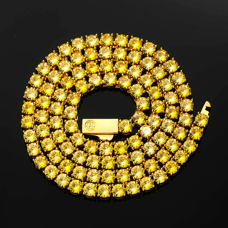 5mm Fancy Yellow Stones Tennis Chain In Gold With Iced Out Shine