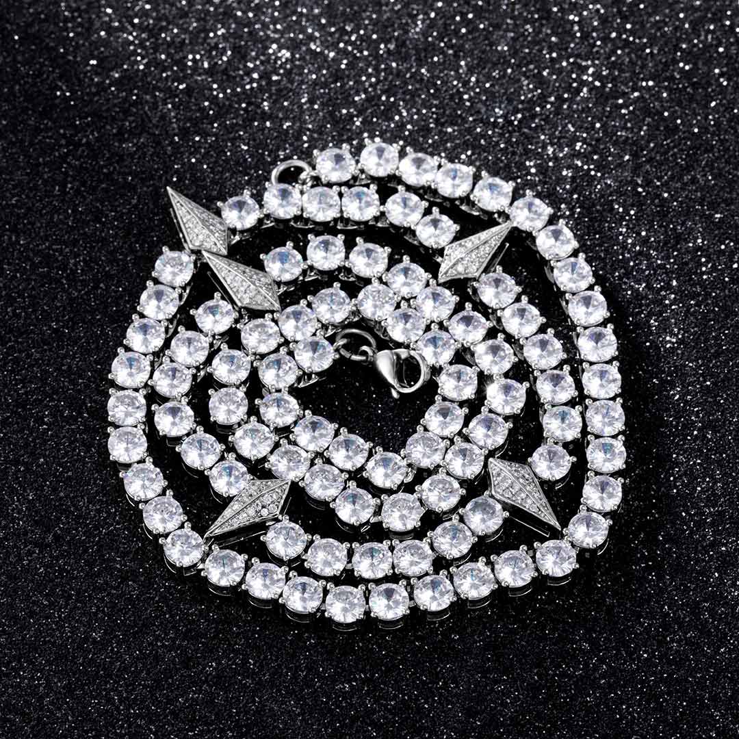 Bold Iced Out Handset Fight Tooth And Claw Tennis Chain In White Gold - Image 3