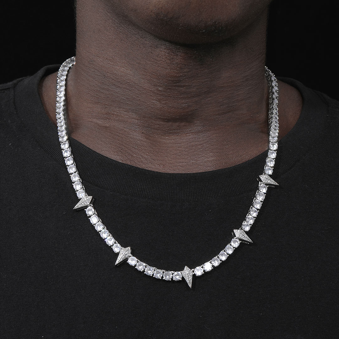Bold Iced Out Handset Fight Tooth And Claw Tennis Chain In White Gold - Image 5