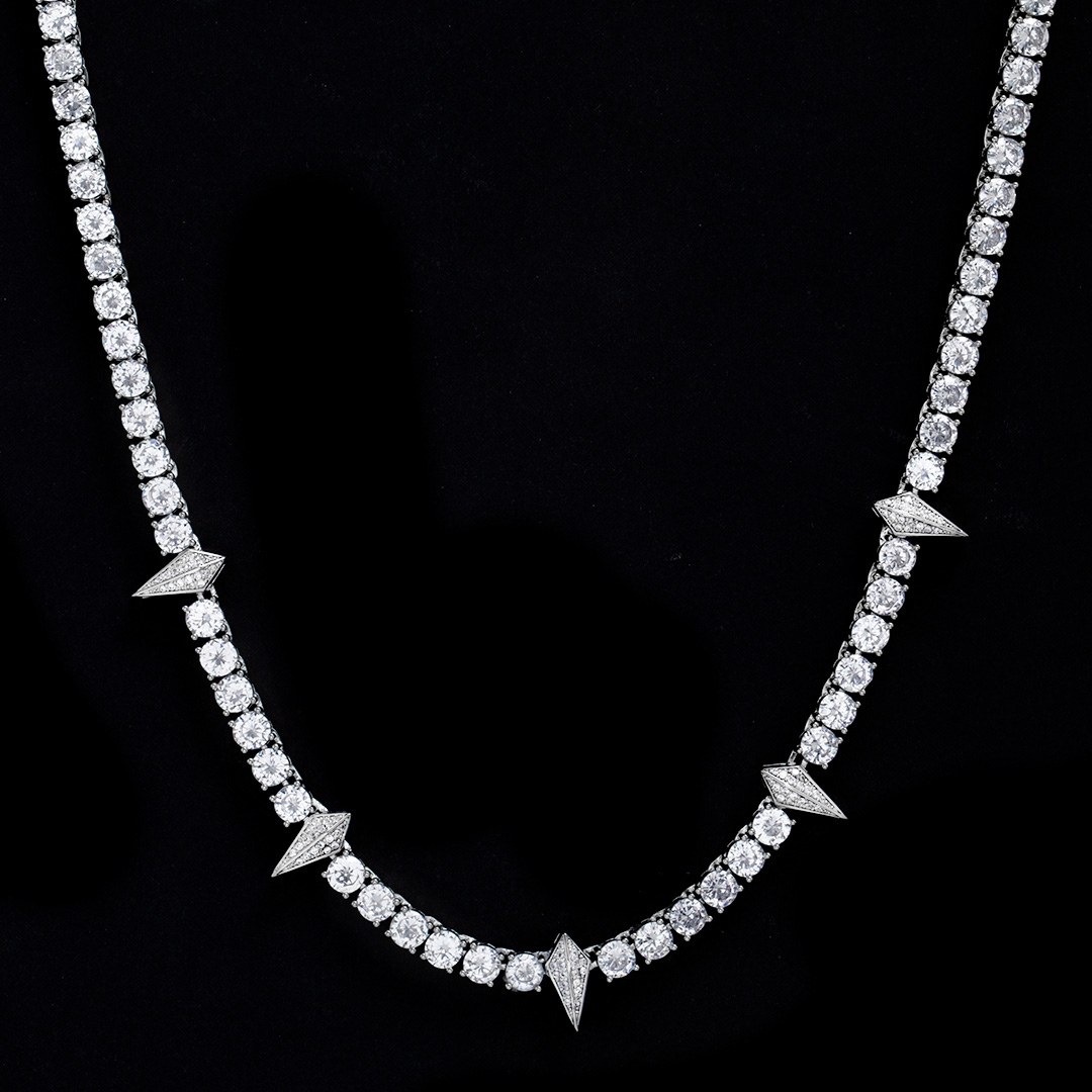 Bold Iced Out Handset Fight Tooth And Claw Tennis Chain In White Gold