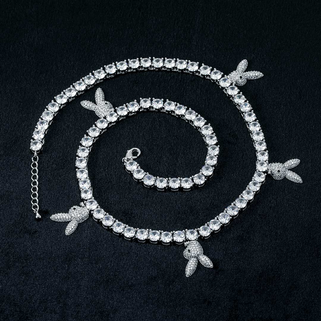5mm Upside Down Bunny Heads Tennis Chain In White Gold Iced Out - Image 4