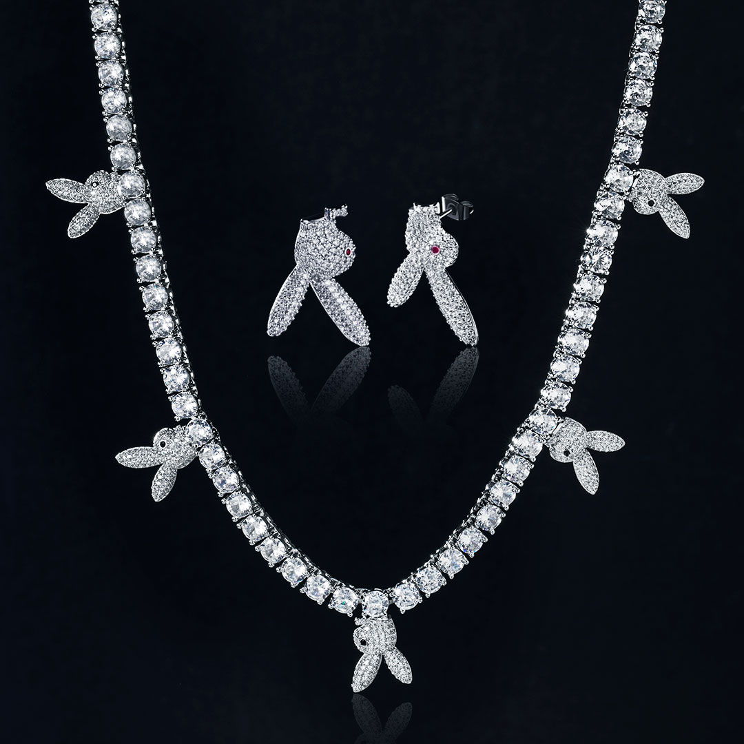 5mm Upside Down Bunny Heads Tennis Chain In White Gold Iced Out - Image 5