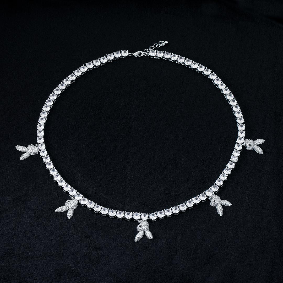 5mm Upside Down Bunny Heads Tennis Chain In White Gold Iced Out