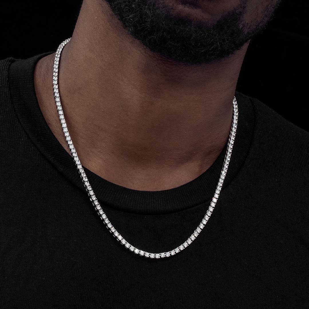 3mm Tennis 18k White Gold Chain Iced Out Shine With Street Luxury