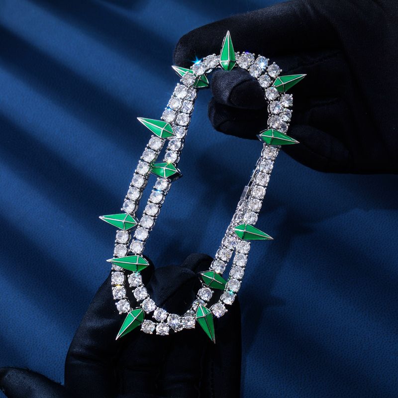 Green/blue Enamel Fight Tooth And Claw Tennis Chain With Iced Out Shine - Image 5