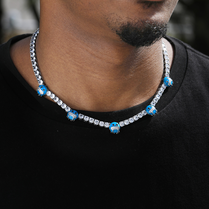 5mm Luminous Blue Cold Face Tennis Chain In White Gold Iced Out - Image 3