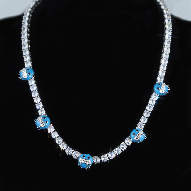 5mm Luminous Blue Cold Face Tennis Chain In White Gold Iced Out