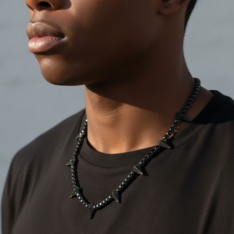 5mm Fight Tooth And Claw Tennis Chain In Black Gold With Iced Out Shine - Image 4