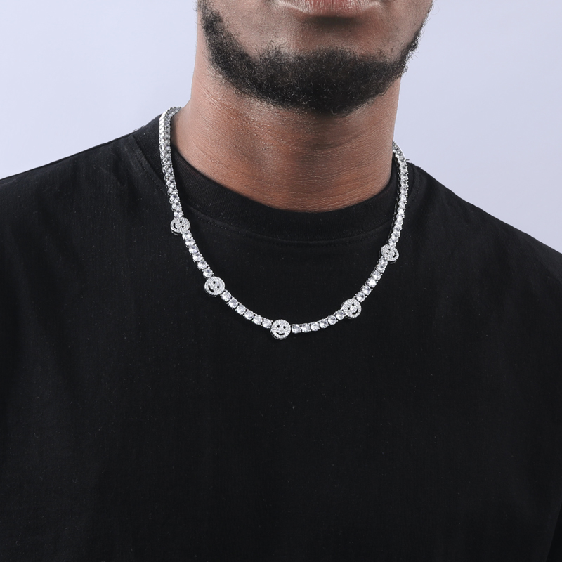 Iced Out Smile Face 5mm Tennis Chain In White Gold With Street Luxury Shine - Image 3
