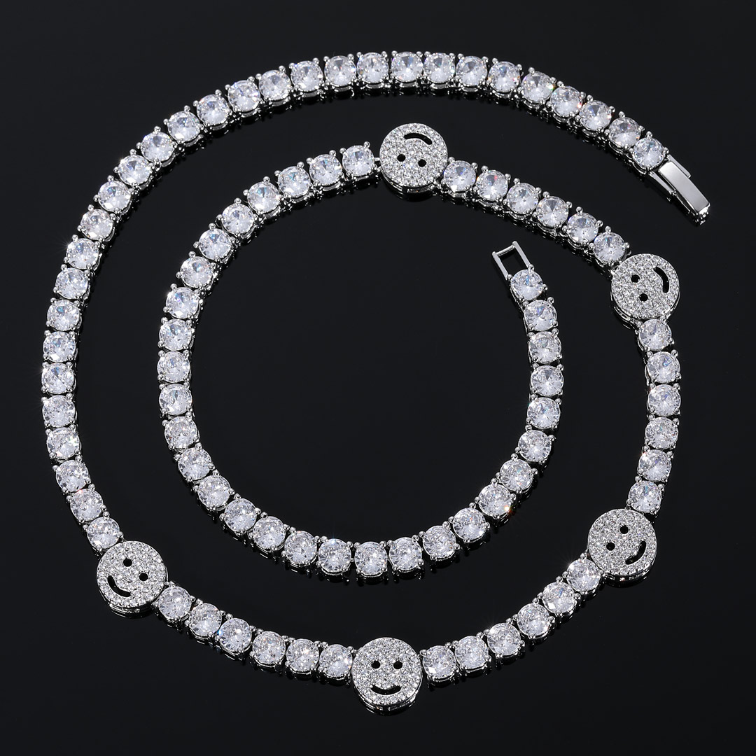 Iced Out Smile Face 5mm Tennis Chain In White Gold With Street Luxury Shine - Image 4