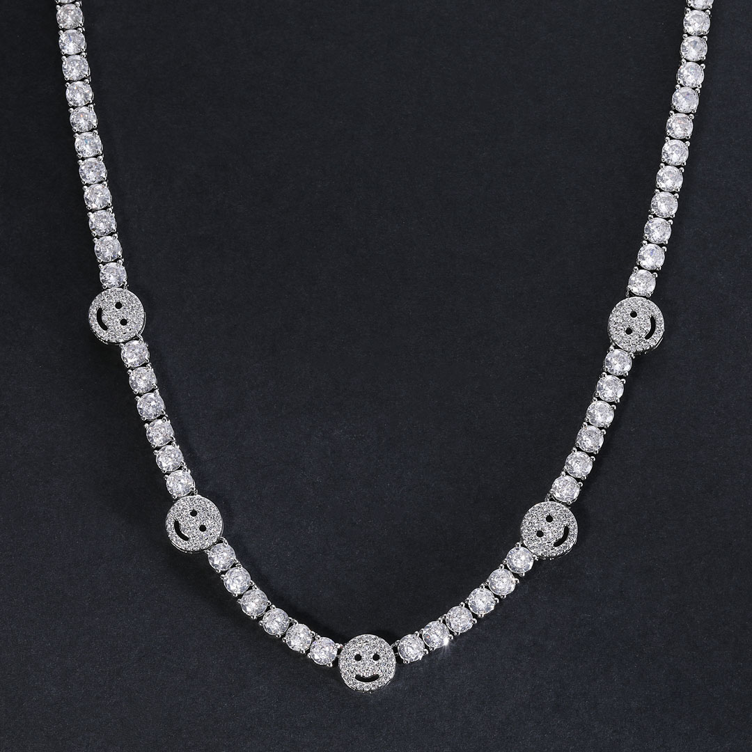 Iced Out Smile Face 5mm Tennis Chain In White Gold With Street Luxury Shine - Image 5