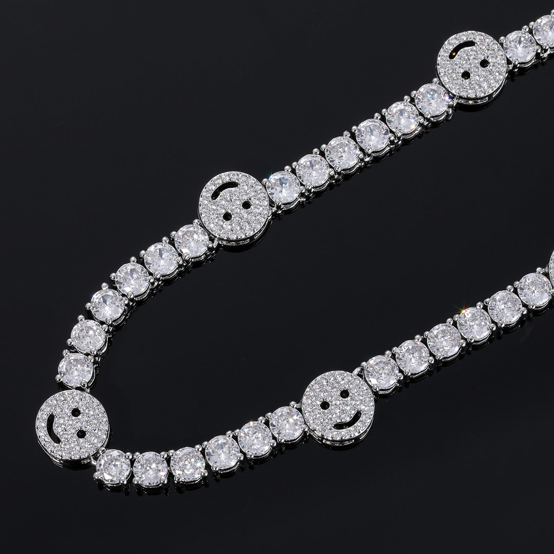 Iced Out Smile Face 5mm Tennis Chain In White Gold With Street Luxury Shine