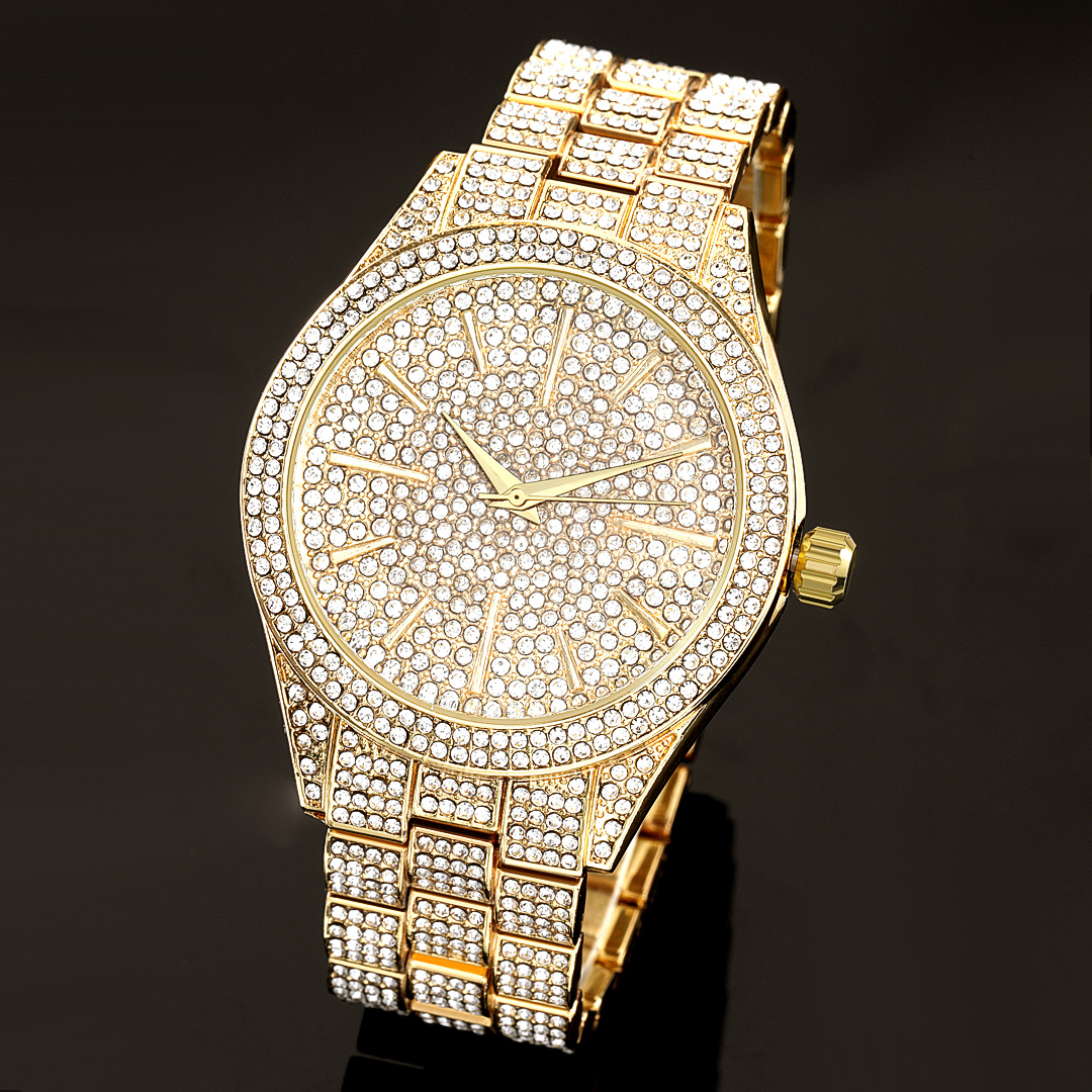 Fully Iced Out Round Bezel Men's Watch In Gold With Street Luxury Shine - Image 3