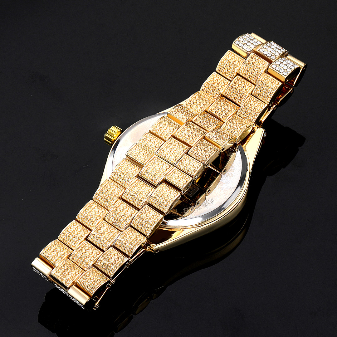 Fully Iced Out Round Bezel Men's Watch In Gold With Street Luxury Shine - Image 4