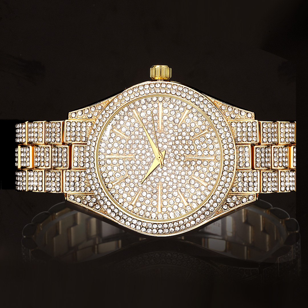 Fully Iced Out Round Bezel Men's Watch In Gold With Street Luxury Shine - Image 5