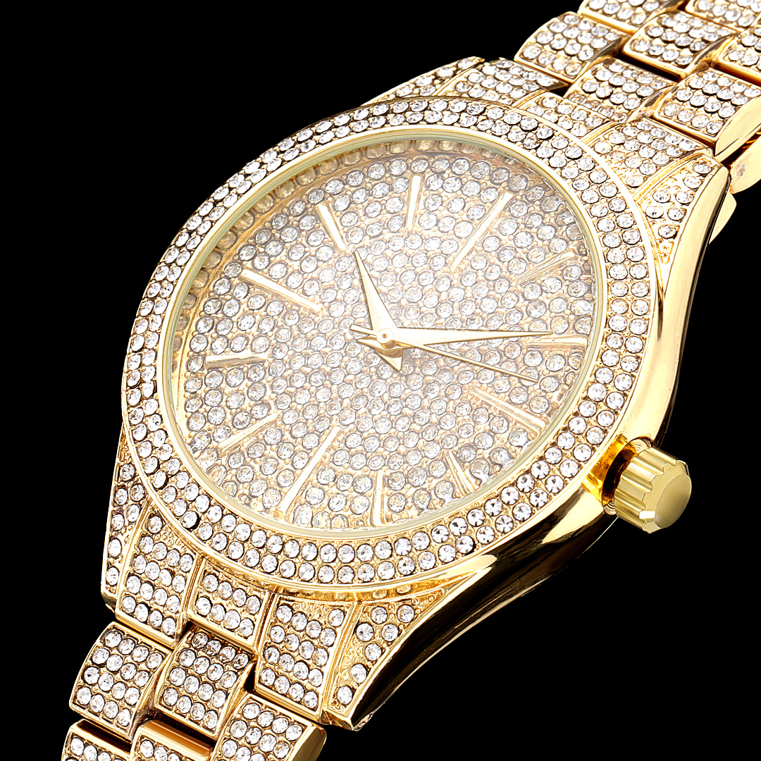 Fully Iced Out Round Bezel Men's Watch In Gold With Street Luxury Shine - Image 6