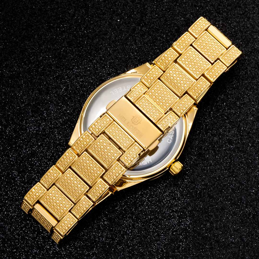 43mm Iced Out Round Cut Roman Numerals Men's Watch In Gold With Gold Shine - Image 5