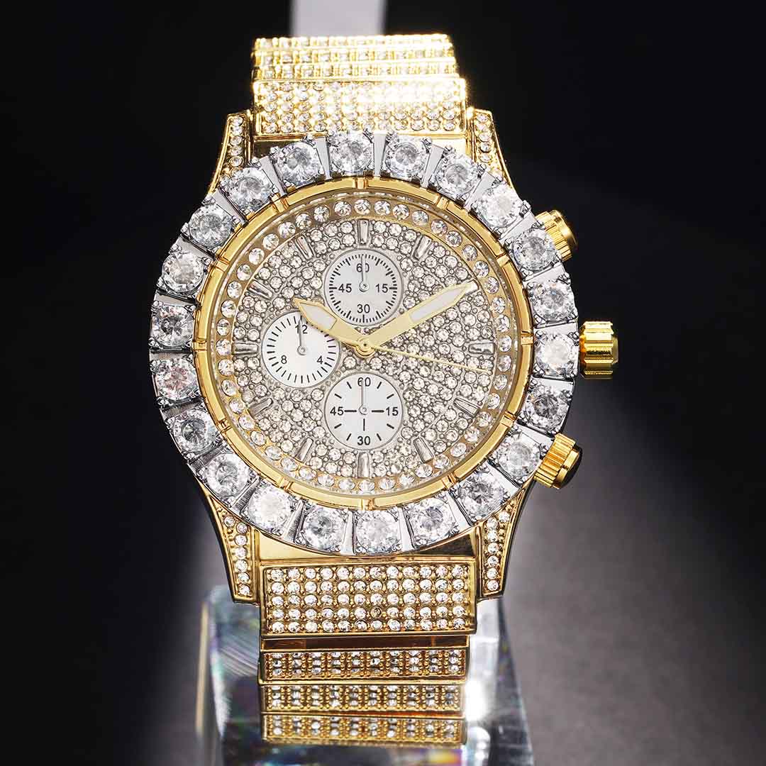 Iced Out Round Cut White Dial Luminous Men's Watch With Street Luxury Shine - Image 3