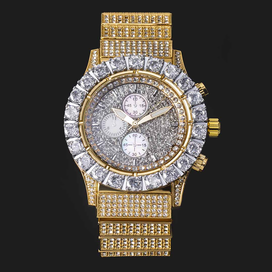 Iced Out Round Cut White Dial Luminous Men's Watch With Street Luxury Shine