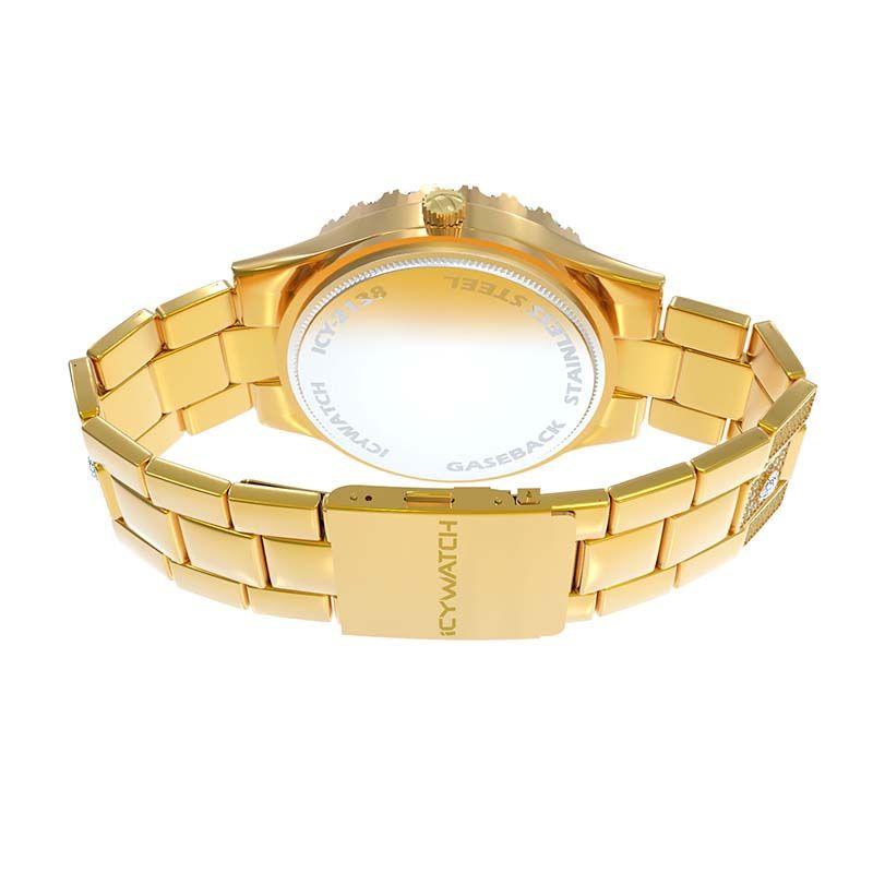 Iced Out Arabic Numerals Blue Dial Men's Watch In Gold With Gold Shine - Image 4