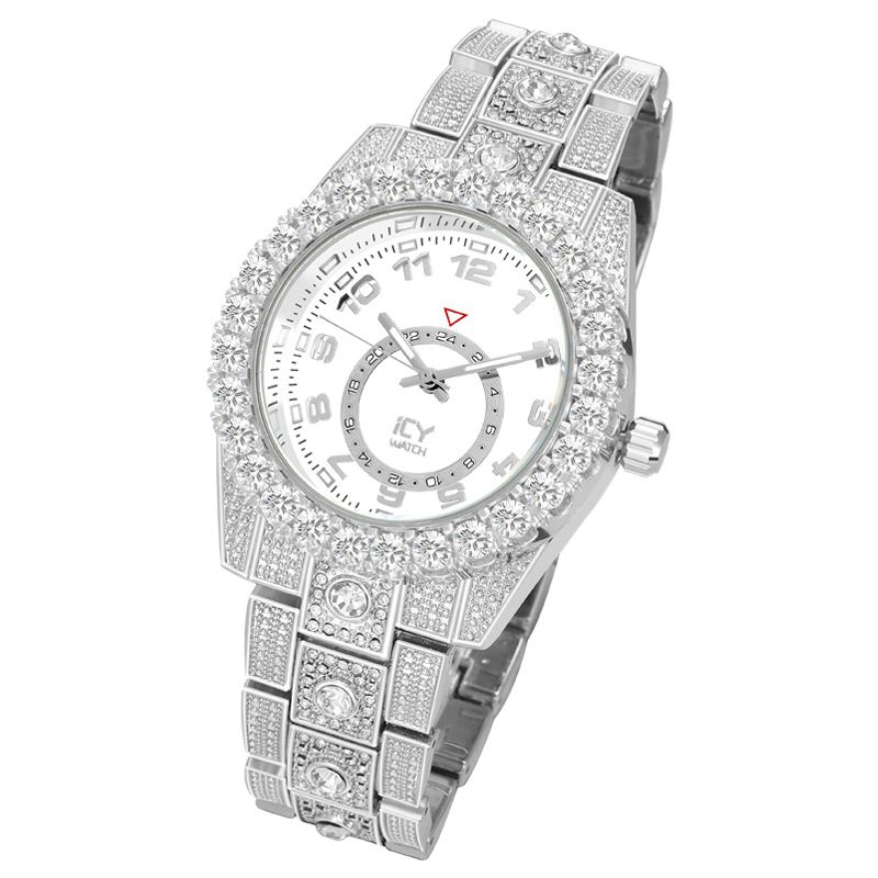 Iced Out Arabic Numerals Men's Watch In White Gold With Street Luxury Shine - Image 3