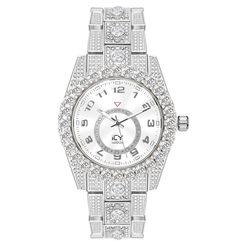 Iced Out Arabic Numerals Men's Watch In White Gold With Street Luxury Shine