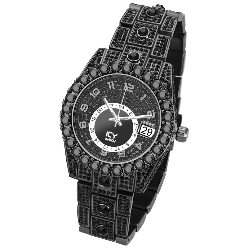Street Luxury Iced Out Round Cut Arabic Numerals Men's Watch In Black Gold - Image 3
