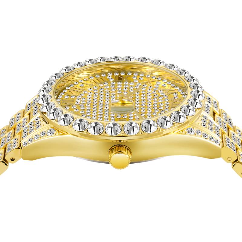 Iced Out Roman Numerals Men's Watch In Gold With Street Luxury Shine - Image 4