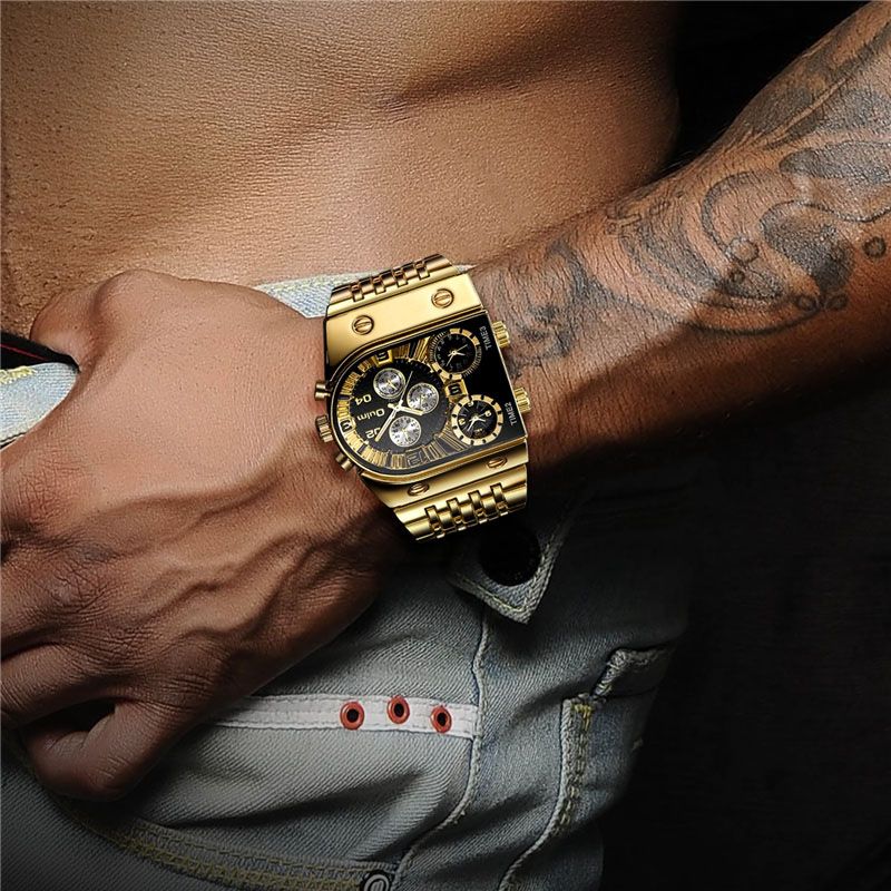 47mm Military Waterproof Golden Quartz Watch With Street Luxury Shine - Image 6