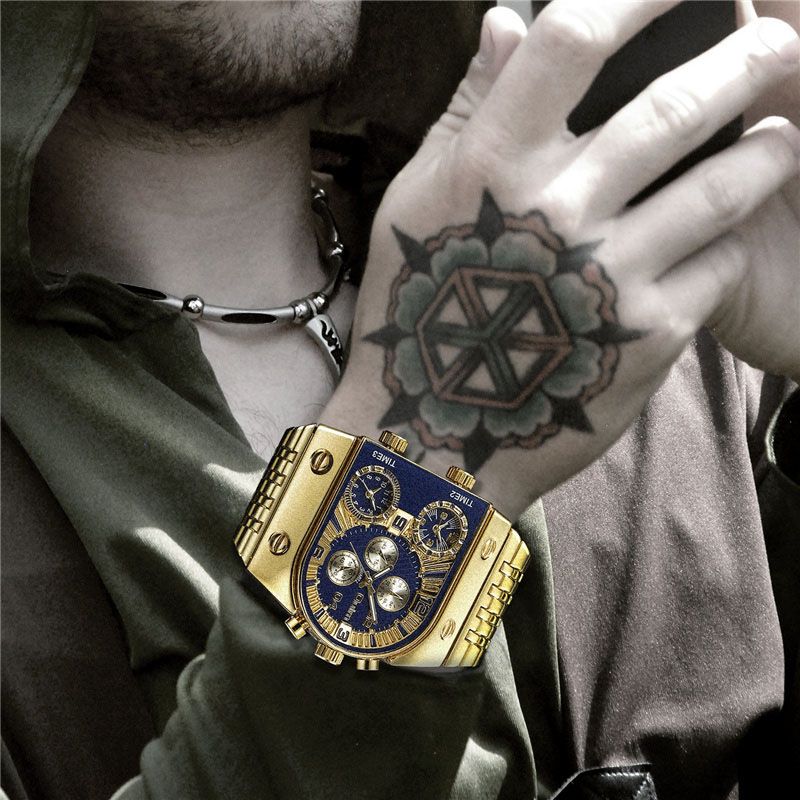 47mm Military Waterproof Golden Quartz Watch With Street Luxury Shine - Image 7