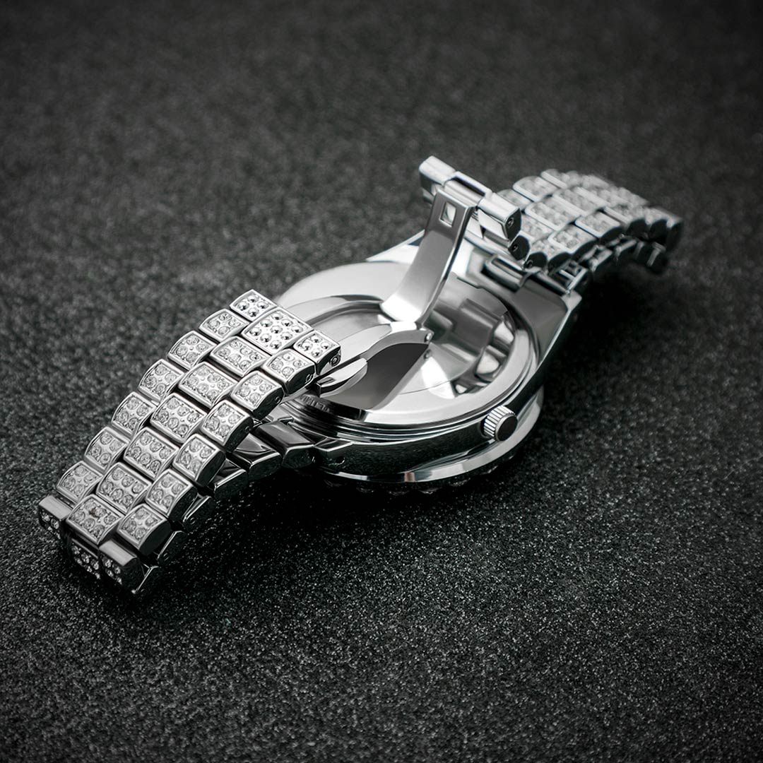 Iced Out Roman Numerals Men's Watch In White Gold With Street Luxury Shine - Image 6