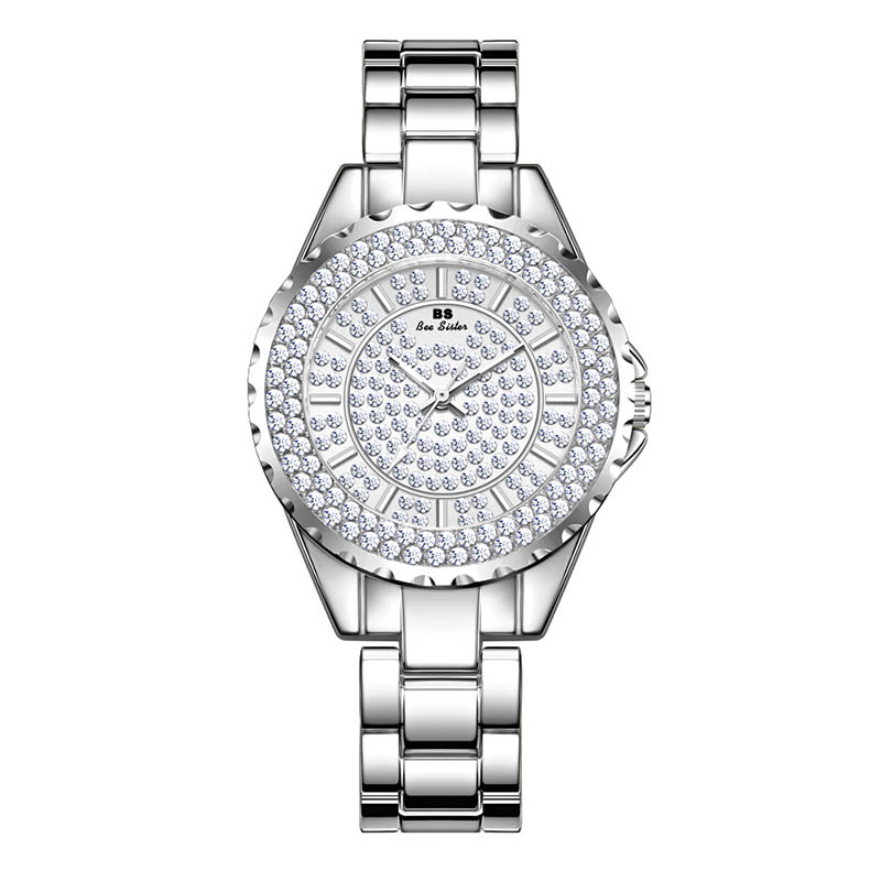Women 32mm Full Iced Out Round Case Quartz Watch With Street Luxury Shine